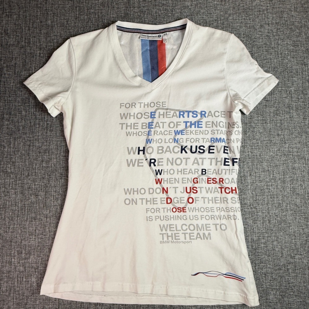 Women BMW T Shirt | Size S | White M Motorsport Graphic Short Sleeve Tee